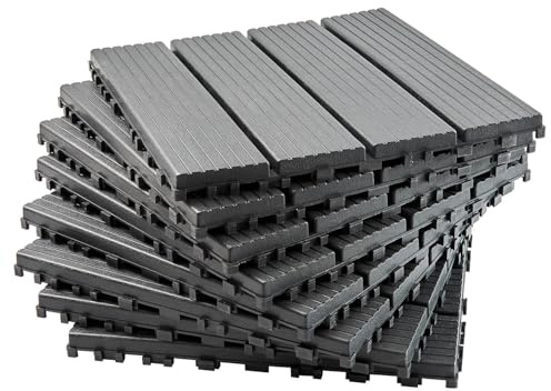 Coopers of Stortford - Pack of 8 Grey Plastic Garden Tiles - Interlocking Outdoor Decking - Weather-Resistant - 30x30cm