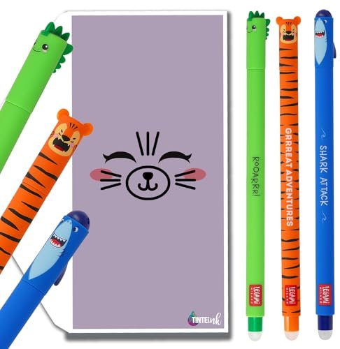 Tinte Ink Legami Radierbare Stifte-Bundle Umschlag - (Tiger, Dino & Hai Set)