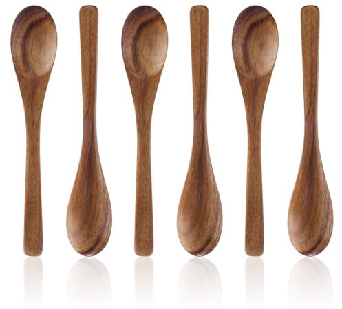 Gosknor 6pcs Petites Cuillères en Bois, 16cm Set de Cuillères à Thé pour Miel Sucre Café thé Desserts Polyvalent Ustensiles de Cuisine pour Mélanger Cuisiner Usage Quotidien