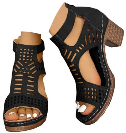 Générique Sandales Orthopédiques Compensées en Cuir pour Femmes Confortable Chaussures Antidérapant de Plage Wedges Platform Slipper Bohemia Beach Sandals avec Talon Bloc Sandales