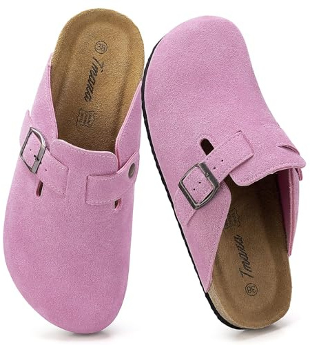 Tmaza Zoccoli e Sabot Donna Ciabatte in Pelle Scarpe -Chiuse Comodo Pantofole-Fibbia Regolabile al Piede Scarpe Rosa 39 EU