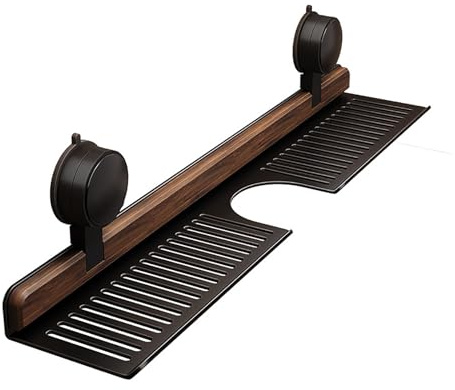 LMXRYPD Mensole da Parete con Ventosa in Legno di Noce - Mensole Bagno Senza Foratura, Lavandino, Supporto a U per Articoli da Toeletta, per L'Arredo Del Bagno(Black,60cm/23.6in)