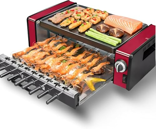 Electric BBQ Kebab Grill Machine with Auto Rotating Skewers, Non-Stick Smokeless Oven, Double Layer Hot Plate Grill for Parties, Backyard BBQ, and Camping
