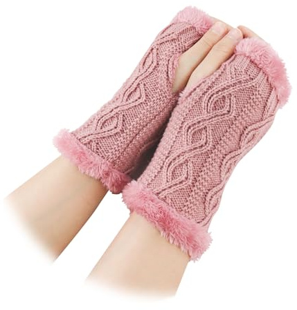 Feelorna Gants sans doigts en tricot pour femme, gants d'hiver en peluche, moufles poignets, gants de bras plus chauds avec trou pour le pouce, lilas, taille unique