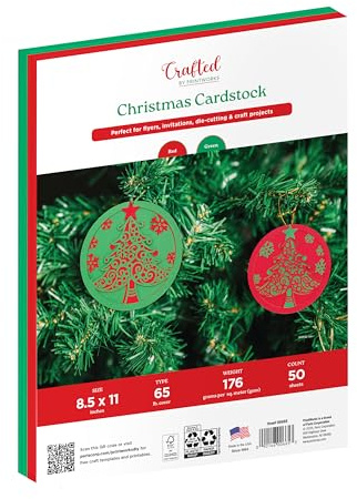 Crafted by PrintWorks Christmas Cardstock 8.5 x 11 - 50 Sheets - Red and Green Cardstock Paper - Ideal for School & Craft Projects - 65 lb/176 gsm - Made in the USA (00665)
