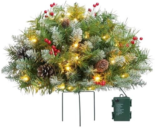 Christmas Planter Filler Illuminated Plant Pot Filler with Tripod Stand Artificial Christmas Tree Plant Pot Festive Decoration for Patio Garden Flower Beds Family Celebrations