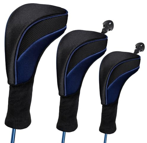 BlissfulAbode Golfklubbans huvudskydd, set med 3, nylonkomposit huvudskydd med roterande siffertagg för enkel identifiering och långvarigt skydd av järn och trä