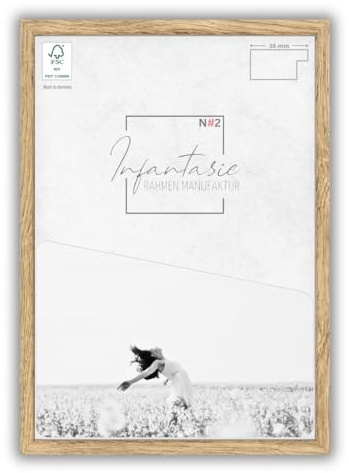 Infantasie N°2 Bilderrahmen 55x70 cm Bildmaß, Eiche Natur, MDF Holz | eckige Profilleiste 30 mm foliert, Kunstglas glasklar & bruchsicher, HDF-Rückwand, Metall-Zackenaufhänger, handgefertigt
