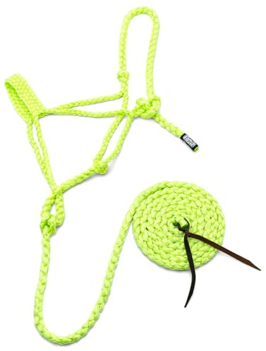 Jeffers Braided Mule Tape Halter with 10 ft Lead Rope for Horses 750–1200 lb - Full Size Adjustable Knot Horse Halter, Equestrian Training Tack for Riding, Trail, Western, Barn, Stable – Lime Green