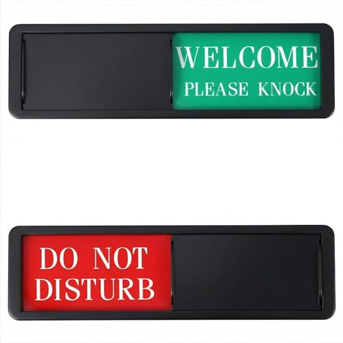 Do Not Disturb Door Sign, Privacy Slider Sign with Acrylic Non-Scratch Surface, Red Green Welcome Please Knock Door Hanger for Office Bedroom Hotel
