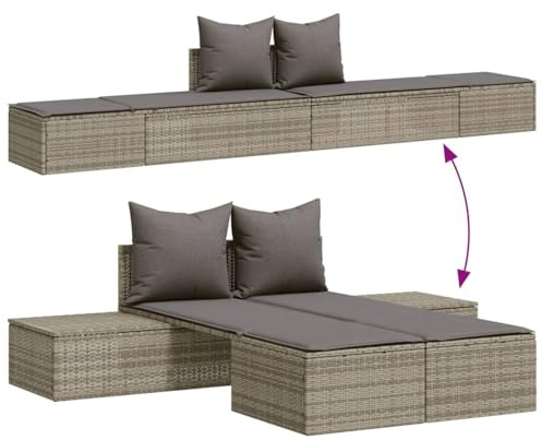 ATOMSTACK MAKER HOMELEN Doppel-Sonnenliege aus Poly-Rattan mit gepolsterten Kissen – Grau, 104x162 cm, wetterfest & UV-beständig – für Garten, Terrasse & Balkon