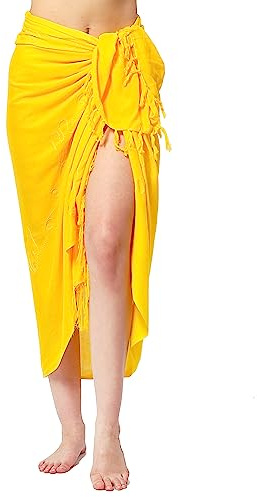 Premium Sarong Pareo Wickelrock Strandtuch Lunghi Dhoti Schlicht Blickdicht Tolle Stickerei PEY Gelb