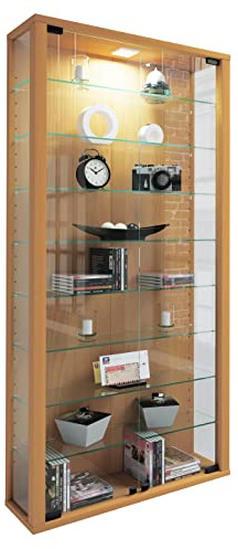 VCM Wandvitrine 59x18x114 cm 2 Türen 9 Fächer Glas Wandmontage | Präsentation von Sammlerstücken und Dekoartikeln - Wohnzimmer oder Büro - Sammler und Liebhaber offener Regale