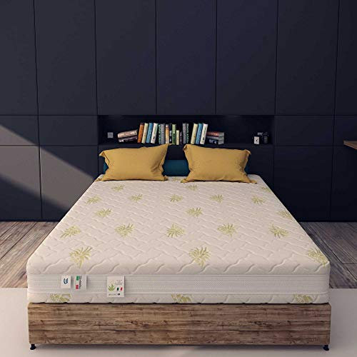 Komfortschaummatratze mit 2 Schichten, 9 + 3 Memory-Schicht – Abnehmbarer Bezug mit Aloe Vera.- Inklusive Kissen mit Schaumflocken. 140 x 200 cm