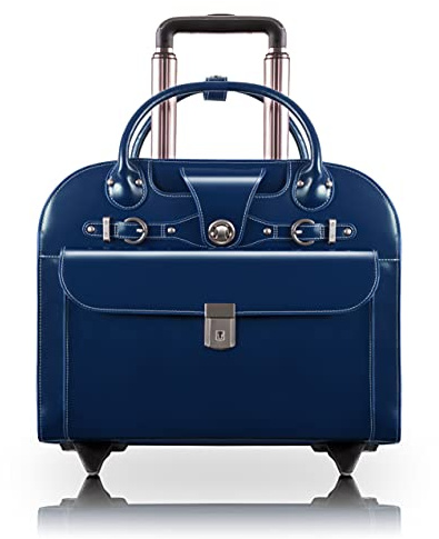McKleinUSA Edgebrook Leather Vertical Wheeled Ladies' Briefcase for 15.6-Inch Laptop - Navy