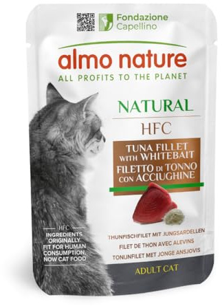 Almo Nature HFC Natural - Wet Cat Food for Adult Cats - Tuna Fillet and Whitebait - Human-Grade, Gluten-Free - 55g (Pack of 24)
