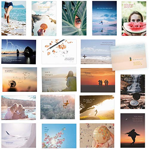 20er Postkarten Set mit Sprüchen und Zitaten zum Thema LEBEN – Jede Postkarte ein Spruch oder Zitat