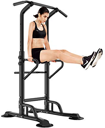 SogesHome Kraftturm mit Dip-Station, Multifunktionale Power Tower Krafttraining klimmzugturm, höhenverstellbar von 190 bis 230 cm, Pull up Bar, Klimmzugstange, Kraftstation,Trainingsgerät zu Hause