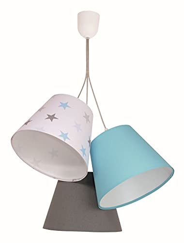 Licht-Erlebnisse Niedliche Kinderzimmerlampe Weiß Bunt Stoffschirm Sterne 3x E27 Pendelleuchte Kinderlampe SAMY