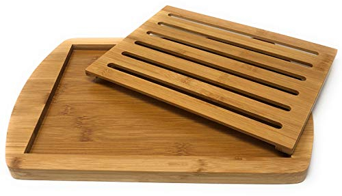 MGE - Brotbrett - Brett mit Herausnehmbarem Gitter für Krümel - Brotbrett mit Krümelsammler - Holzbrett - Brot Schneide Brett - brotschneidebrett mit Krümelfach - Brotschneidebrett - 36 x 25 cm