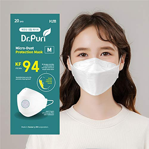 Dr.Puri [20 Pack New Micro-Dust Protection Face Premium Mask (KF94) White Medium