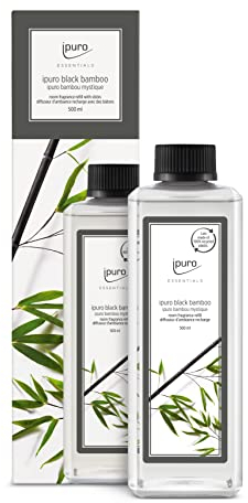 ipuro - Essentials Nachfüller Black Bamboo Raumduft - Refill Raumerfrischer mit Jasmin, Zitrone, Apfel, & Holzige Amber-Moschus Note Duft Aroma - Diffuser Lufterfrischer Nachfüllflasche 500ml