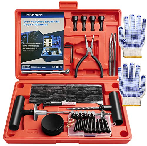 MAIKEHIGH Tyre Repair Kit, 100Pcs Tubeless Car Puncture Repair Kit, Heavy Duty Tyre Plug Tool Set for Auto, Truck, Off-Road, ATV, Tractor (Red)