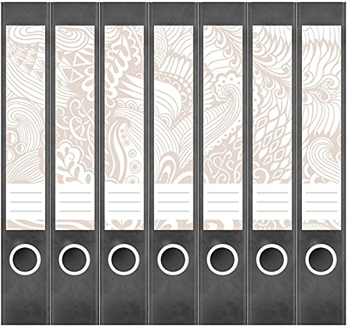 Etiketten für Ordner | Muster Beige 1 | 7 Aufkleber für schmale Ordnerrücken | Selbstklebende Design Ordneretiketten Rückenschilder