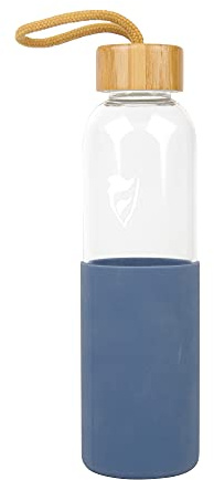 BIRAMBEAU - Bouteille en Verre - 550mL - Bouteille d’Eau en Verre - Gourde Réutilisable - Housse en Silicone Bleu