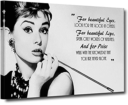 ZHONGYUTONG Audrey Hepburn zitiert Bild Wanddekoration mit Rahmen Frühstück bei Tiffany's Film Poster Schwarz Weiß Kunstdruck Moderne Heimdekoration für Wohnzimmer Schlafzimmer (50x75cm)