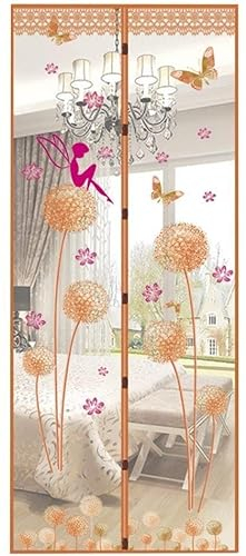 Magnetischer Fliegengitter Tür Insektenschutz Türschutz, Türschutz, Insektennetz, hohe Dichte, automatisches Netz für die Balkontür, Wohnzimmer (90 x 210 cm, Löwenzahn-Koffe)