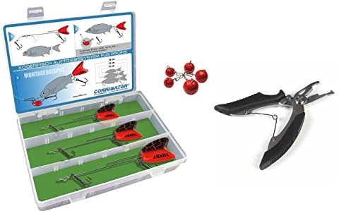 Set i 9 delar med specialbetesfiskflödessystem rovfisk gädda från Jenzi sorterad i en låda 10,14 och 18 cm inklusive 5 förkopplingsblad 8–20 gram och gratis fisksax