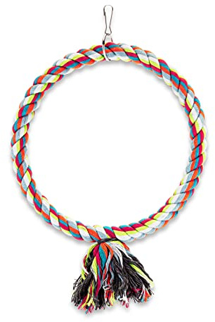 Spoiled Pet® Large Circle Cotton Bird Rope Swing Perch - Made with All Natural Materials - Safe to Climb and Chew - Great for African Grey Parrots, Cockatiels, Parakeets, and Cockatoos