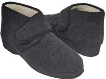 Antica Pantofoleria Ciabatte Uomo Invernali, Calde Pantofole Casa Imbottite con Pelliccia, Pantofola con Strappo per Anziani, Diabetici e Piedi Delicati, Qualità Made in Italy (Nero, numeric_42)