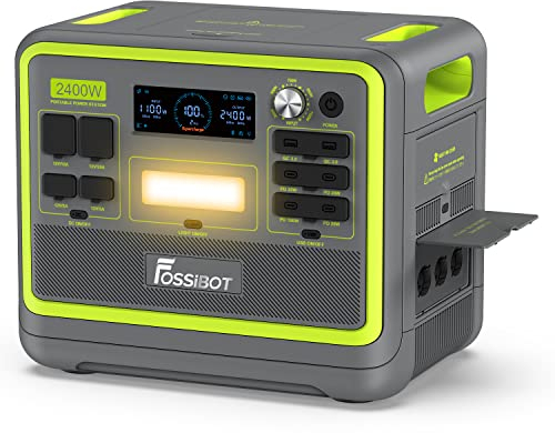 FOSSiBOT F2400 Lifepo4 Générateur solaire portable 2048 Wh 2400 W (crête 4800 W) 230 V 3 CA Sortie 230 V 3 AC Charge super rapide pour groupe électrogène de secours, alimentation domestique, camping