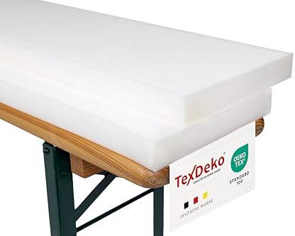 TexDeko 2er Set Bierbank Auflage Schaumstoffpolster 170x23x4cm (kurz) | Mittelhart RG20 Bequeme Auflage für Bierzeltgarnitur Hussen | ÖKO-TEX 100 | Sitzpolsterung für Bierbank
