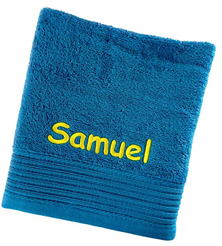 Schnoschi Handtuch mit Namen Bestickt | Wunschtext & Motiv personalisiert | 2 Zeilen inklusive | 100% Baumwolle | Saunatuch Badetuch Duschtuch Gästehandtuch | Individuelle Geschenkidee viele Farben