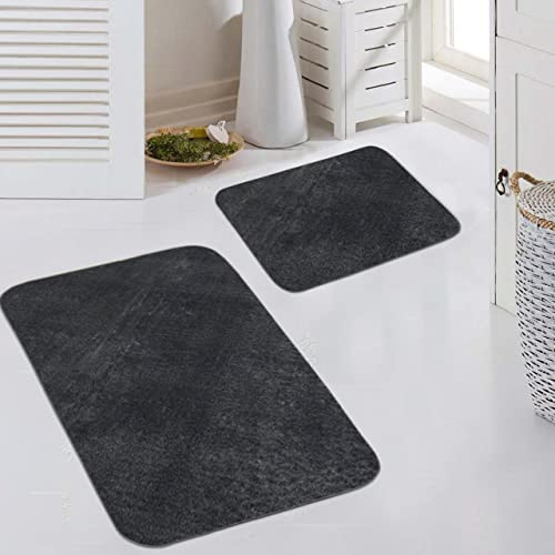 CARPETIA 2er Set Waschbar rutschfest Grau Anthrazit 50x60 + 60x100 cm | Weich, waschbar, rutschfest, formstabil und allergikerfreundlich, OEKO-TEX geprüft, für Wohn-, Schlaf- & Badezimmer