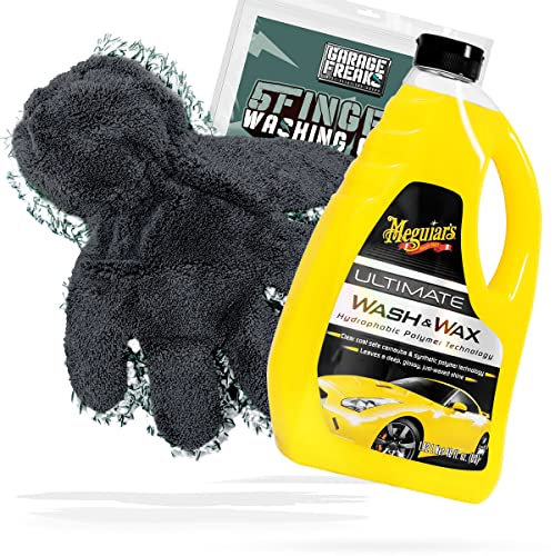 Autowäsche Bundle - Autoshampoo Meguiars Wash & Wax 1,42L + Garage Freaks 5 Fingers Washing Glove - Autopflege Set mit Fünf Finger Waschhandschuh und Auto Shampoo