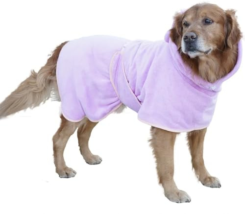 BT Bear Hunde-Bademantel, super saugfähig, schnell trocknend, Mikrofaser-Mantel, Kapuzen-Badetuch für kleine, mittelgroße und große Hunde (XL, Violett)