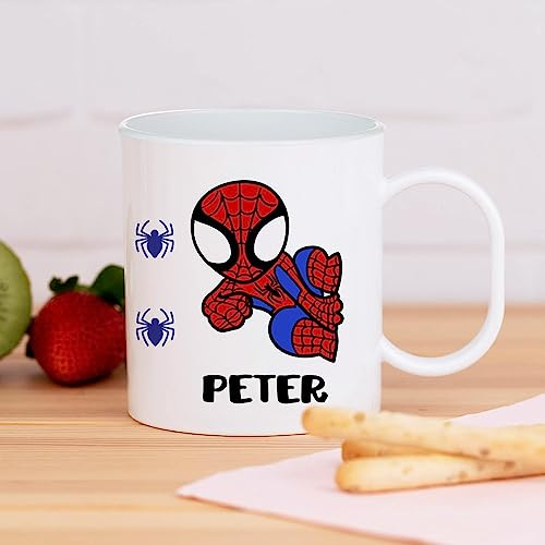 Wanapix | Taza de Plástico Personalizada para Niños| Vuelta al Colegio/Guardería | Taza Infantil con Nombre |Plástico Irrompible sin BPA | 325 ml | Spider Hero