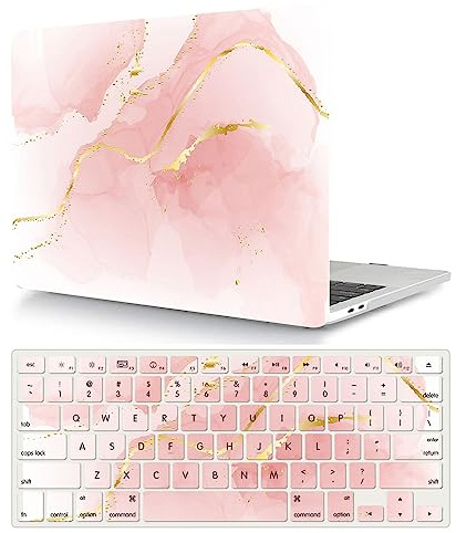 Hülle Kompatibel mit Neues MacBook Air 13 Zoll 2020 2019 2018 Freisetzung A1932 A2179 A2337 M1 mit Retina Display and Touch ID, Plastik Hartschale Snap Case & Tastaturabdeckung, Rosa Marmor
