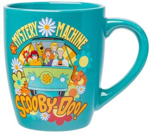 Silver Buffalo Scooby Doo Group Mystery Machine Flowers Jumbo Curved Ceramic Mug, 25 Ounces