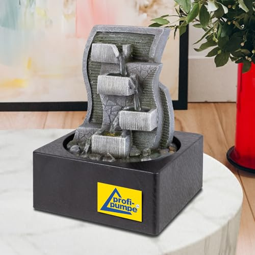 Zimmerbrunnen Brunnen Zierbrunnen Springbrunnen Brunnen Wasserfall Wasserspiel, Terrasse, Balkon Sehr Dekorativ (230V - Zimmerbrunnen KASKADEN-Spiel mit LED-Licht)