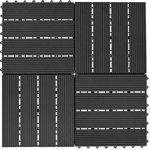 BaraSh Carreau de terrasse 11 pcs WPC 30 x 30 cm 1 m² Noir,Caillebotis Exterieur,Dalle Terrasse Exterieur