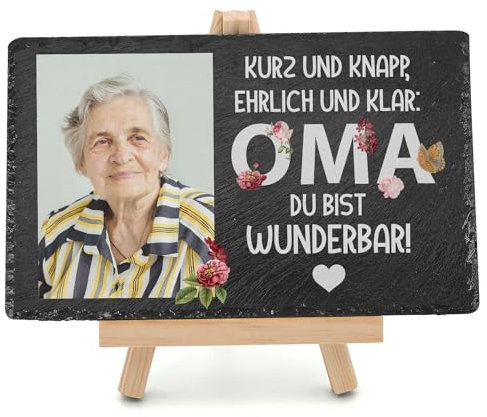 Ferocity Personalisierte Schieferplatte mit individuellen Foto und Text 20 x 30 cm Gestaltbares Fotogeschenk Schieferbild mit Fotodruck Motiv Wunderbare Oma [166]