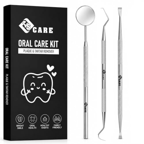 YSCARE Removedor de placa para limpieza de dientes, herramienta de extracción de placa dental de acero inoxidable, incluye espejo de dentista para uso personal y doméstico