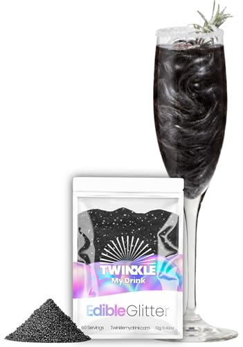 Twinkle my Drink® Brillantini commestibile per bevande nero - Decorazione per feste di Halloween - Glitter commestibile per spumanti e liquori - vegano, insapore - 12 g per più di 60 bevande