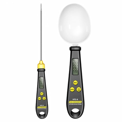 Cuchara Métrica Electrónica y Termómetro de Carne Digital 2 en 1, Báscula Digital Ajustable de Lectura Instantánea Que Pesa 1 a 500 g para Café, Harina, Hornear, Freír