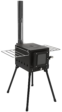 DSYOGX Petit poêle à bois portable - En forme de trapèze - Pour le camping, le tourisme sac à dos, la pêche sur glace, l'eau - Noir